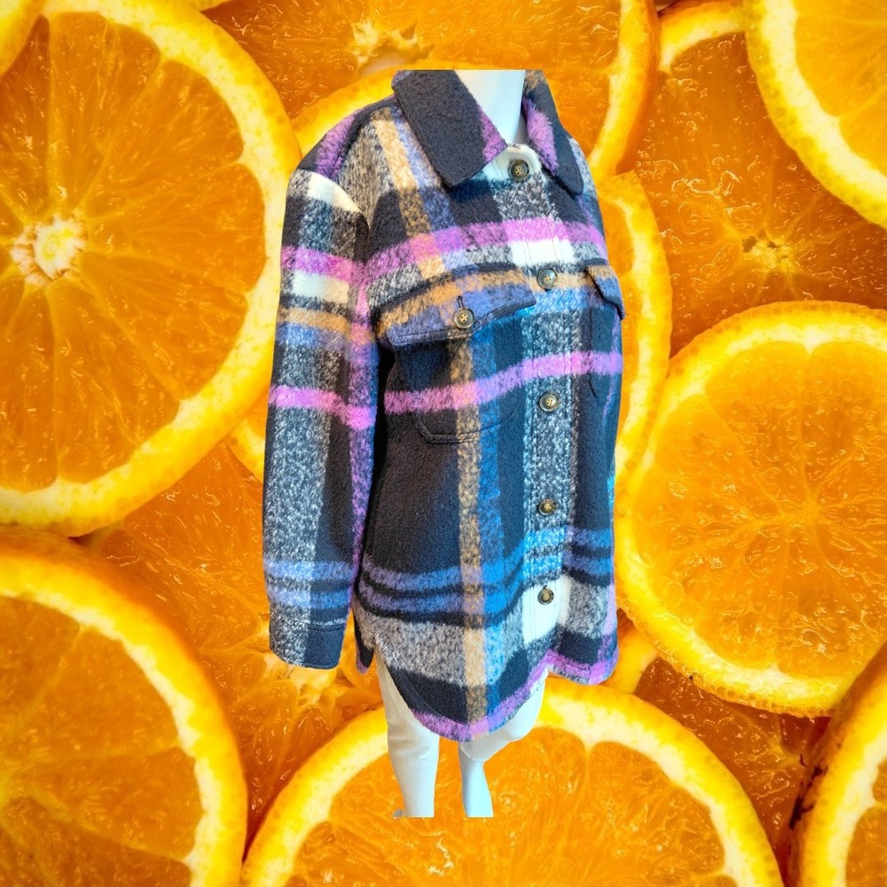 LOFT Plaid Shacket Jacket Purple Blue White‎ Women's Size Medium